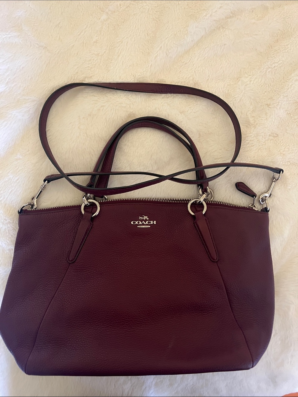Coach Burgundy Pebbled Leather Tote with Removable Strap